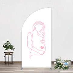 Lofaris Pink Lined Pregnant Woman Baby Shower Half Moon Arch Backdrop