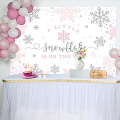 Lofaris Pink Little Snowflake Winter Baby Shower Backdrop