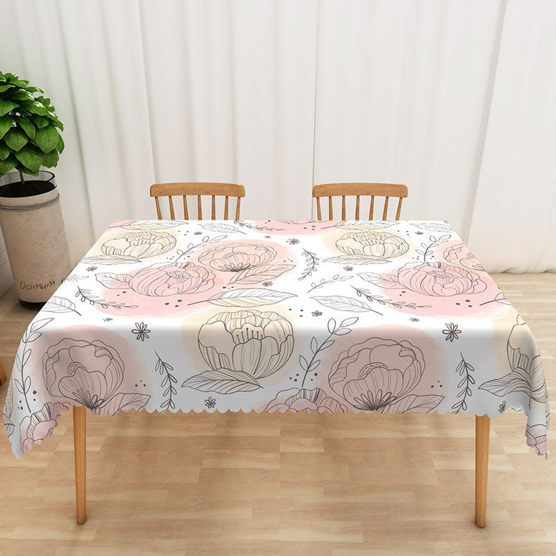 Lofaris Pink Lotus Flower Tablecloth on White for Zen Yoga or Serene Botanical Themed Dining Decor