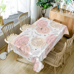 Lofaris Pink Lotus Flower Tablecloth on White for Zen Yoga or Serene Botanical Themed Dining Decor