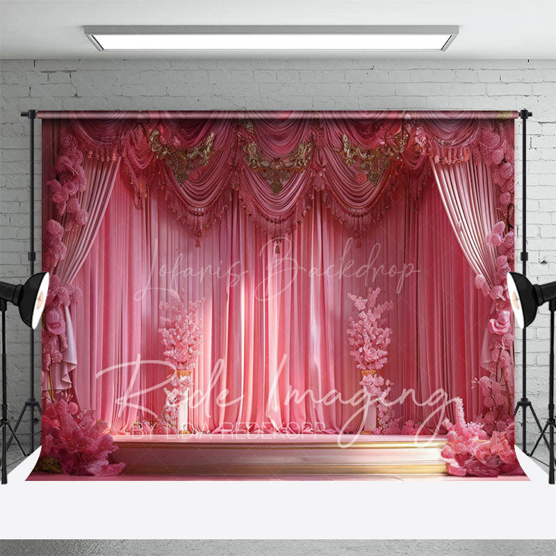 Lofaris Pink Luxury Ballroom Stage Wedding Photo Backdrop