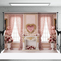 Lofaris Pink Luxury Interior Valentine Day Backdrop Heart Mirror Fireplace Floral Window Background Wedding Photography Studio