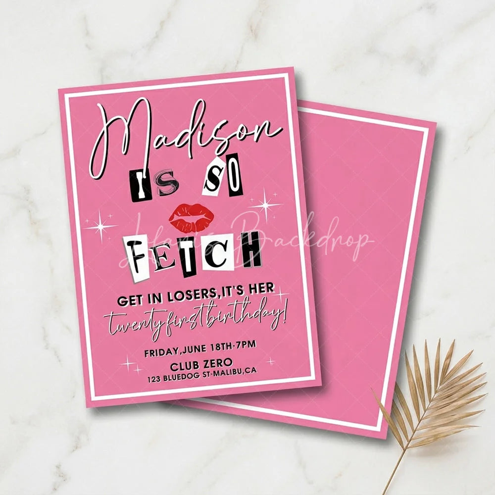 Lofaris Pink Magazine Cut-Out Letters Custom Invitation with Red Lips and Sparkles for a Twenty-First Birthday Party