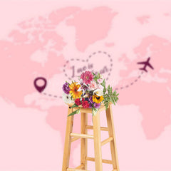 Lofaris Pink Map Airplane Love Is In The Air Wedding Backdrop