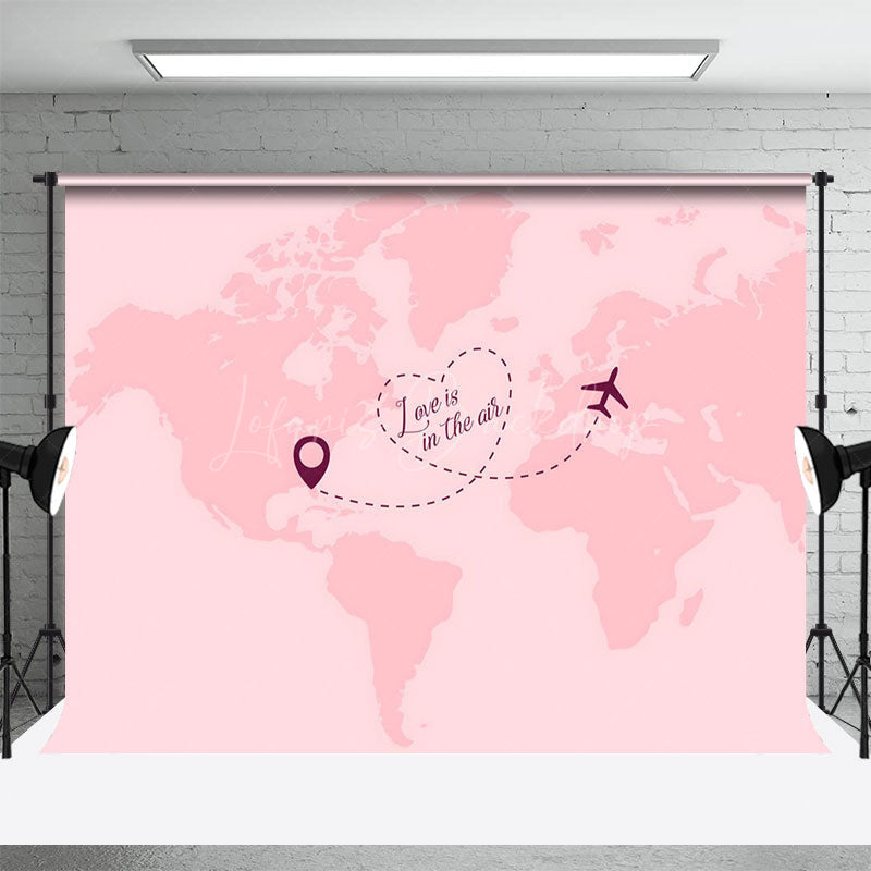 Lofaris Pink Map Airplane Love Is In The Air Wedding Backdrop