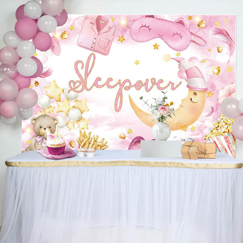 Lofaris Pink Masquerade Moon Light Bear Sleepover Backdrop