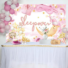 Lofaris Pink Masquerade Moon Light Bear Sleepover Backdrop