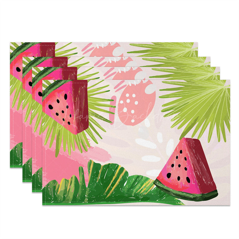 Lofaris Pink Melon Palm Leaves Monstera Set of 4 Placemats