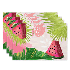 Lofaris Pink Melon Palm Leaves Monstera Set of 4 Placemats