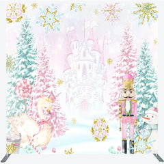 Lofaris Pink Nutcracker Tension Fabric Backdrop Winter Castle Swan Decoration Christmas Ballet Background
