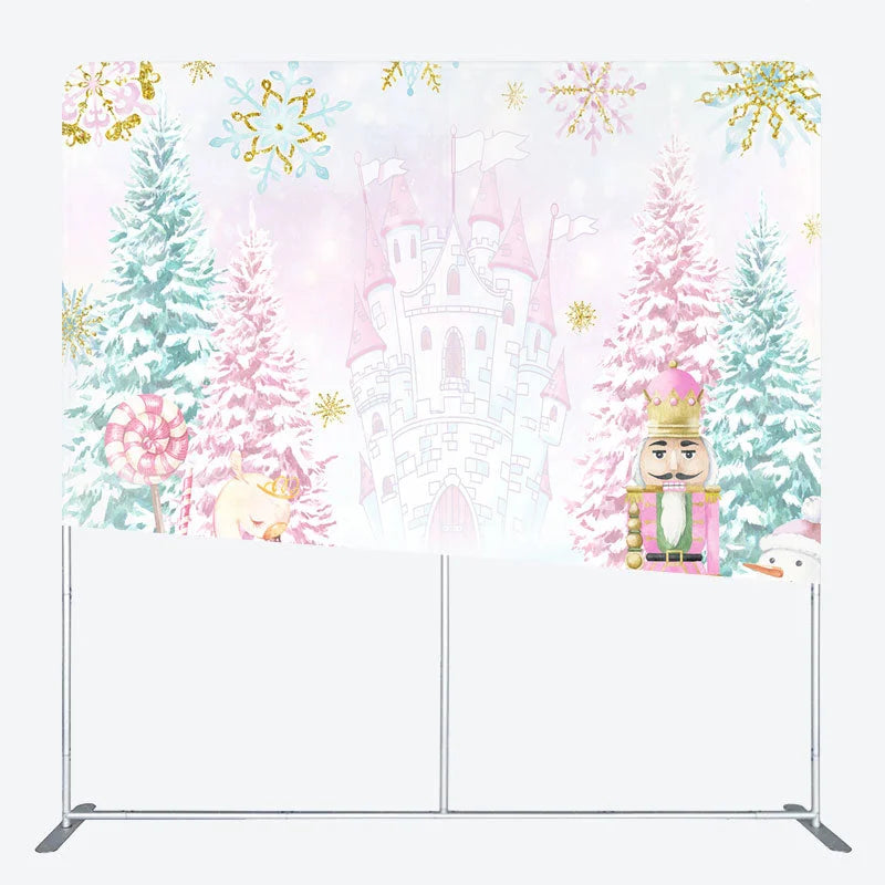 Lofaris Pink Nutcracker Tension Fabric Backdrop Winter Castle Swan Decoration Christmas Ballet Background
