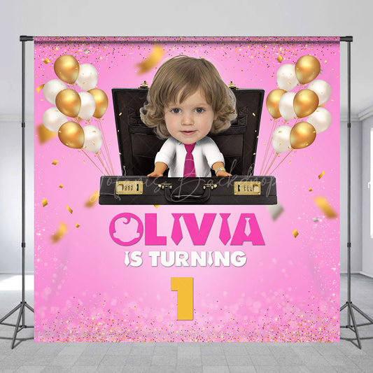 Lofaris Pink Office Baby Custom Photo 1st Birthday Backdrop