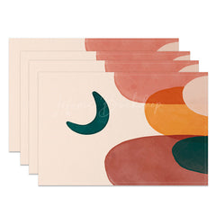 Lofaris Pink Orange Green Abstract Moon Set Of 4 Placemats