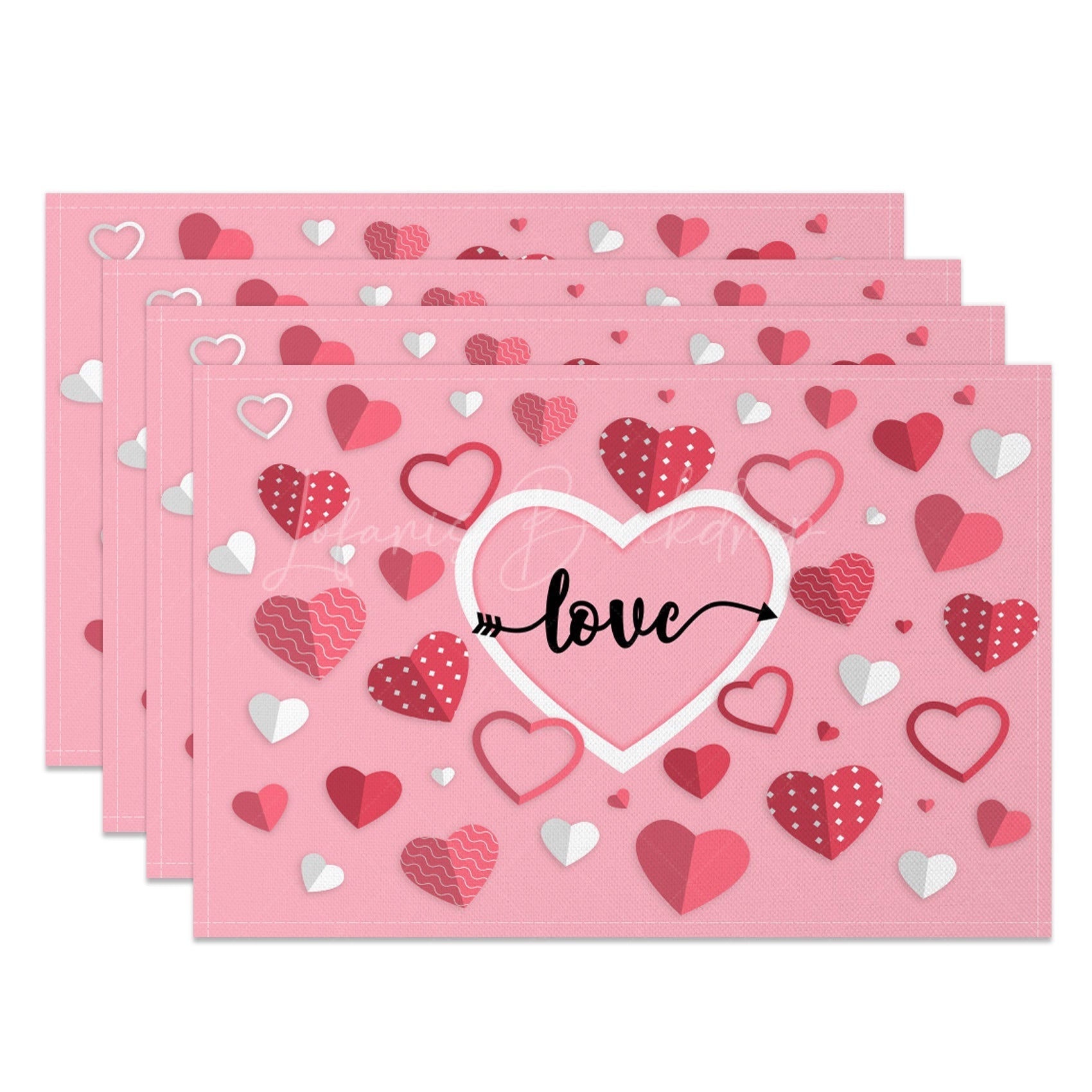 Lofaris Pink Origami Heart Valentines Day Set Of 4 Placemats