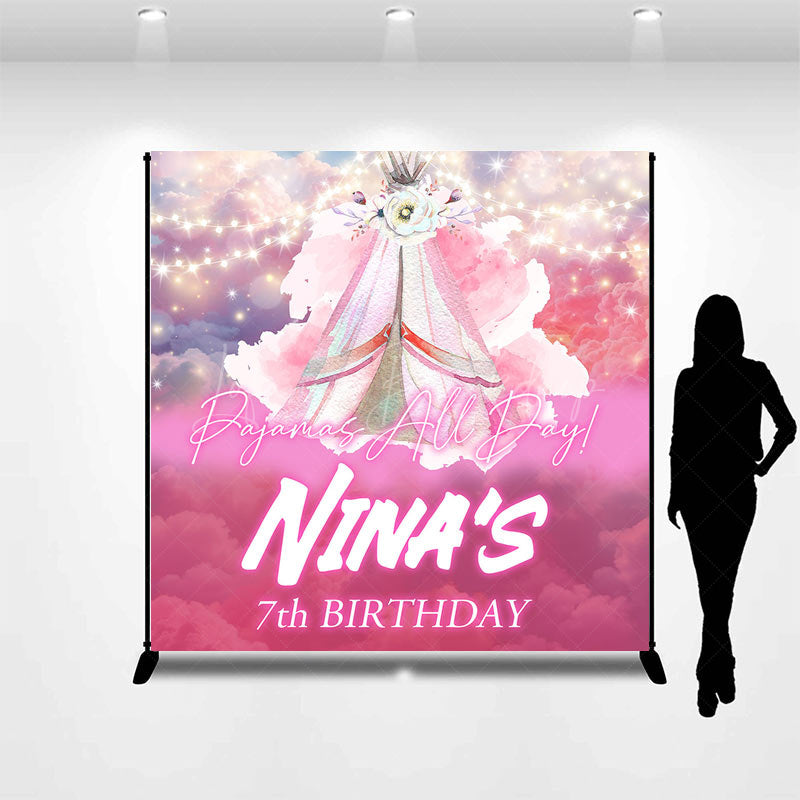 Lofaris Pink Pajamas All Day Custom 7th Birthday Backdrop