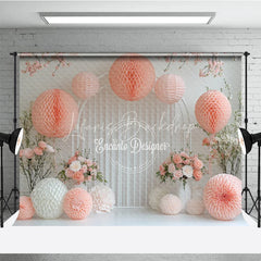 Lofaris Pink Paper Fan and Flower Wall Photography Backdrop for Wedding Bridal Shower or Birthday Party Photo Booth