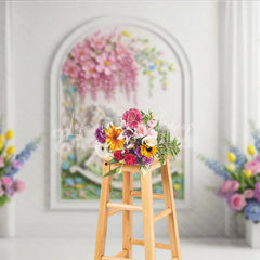 Lofaris Pink Pastel Floral Arch White Wall Photography Backdrop Whimsical Garden Wedding Party Decor