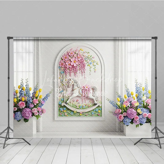 Lofaris Pink Pastel Floral Arch White Wall Photography Backdrop Whimsical Garden Wedding Party Decor