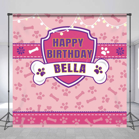 Lofaris Pink Paw Bone Print Custom Name Birthday Backdrop