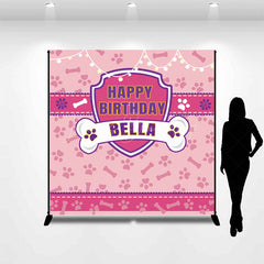 Lofaris Pink Paw Bone Print Custom Name Birthday Backdrop