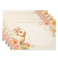 Lofaris Pink Peony Easter Bunny Set of 4 Placemats Star Pattern Rabbit Spring Table Mats for Party