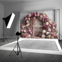Lofaris Pink Peony Floral Arch Photography Backdrop Elegant Wedding or Bridal Shower Curtain Photo Background