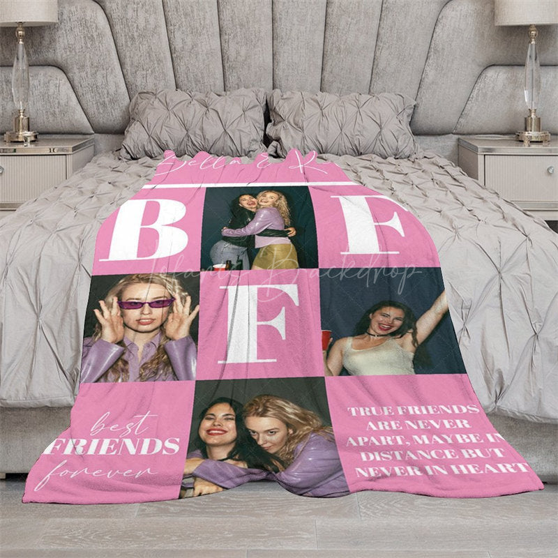 Lofaris Pink Plaid Best Friends Custom Name Photo Blanket