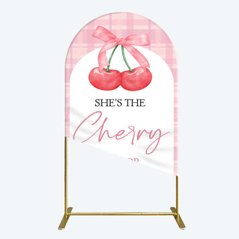 Lofaris Pink Plaid Bow Cherry On Top Bridal Shower Arch Backdrop