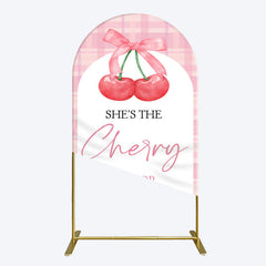 Lofaris Pink Plaid Bow Cherry On Top Bridal Shower Arch Backdrop