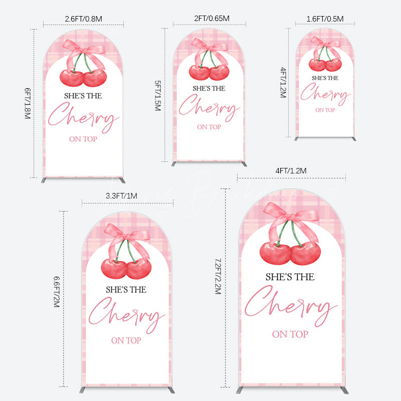 Lofaris Pink Plaid Bow Cherry On Top Bridal Shower Arch Backdrop