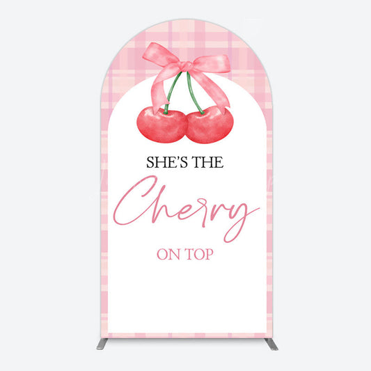 Lofaris Pink Plaid Bow Cherry On Top Bridal Shower Arch Backdrop