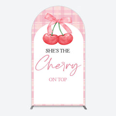 Lofaris Pink Plaid Bow Cherry On Top Bridal Shower Arch Backdrop