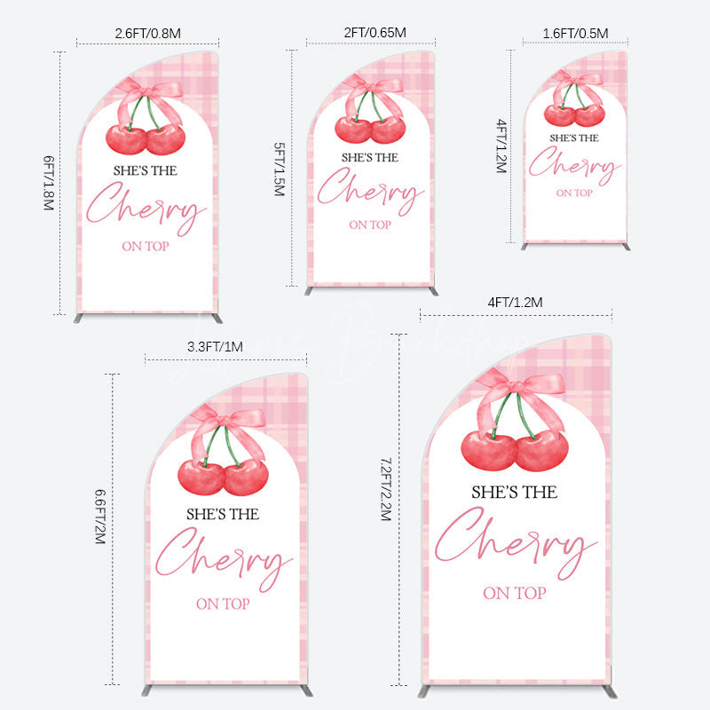 Lofaris Pink Plaid Bow Cherry On Top Bridal Shower Half Moon Arch Backdrop