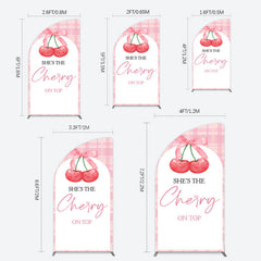 Lofaris Pink Plaid Bow Cherry On Top Bridal Shower Half Moon Arch Backdrop