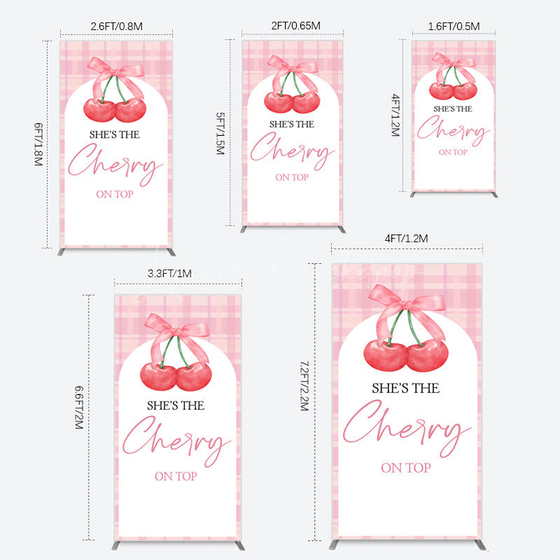 Lofaris Pink Plaid Bow Cherry On Top Bridal Shower Rectangle Backdrop
