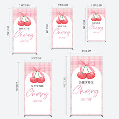 Lofaris Pink Plaid Bow Cherry On Top Bridal Shower Rectangle Backdrop