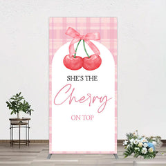 Lofaris Pink Plaid Bow Cherry On Top Bridal Shower Rectangle Backdrop