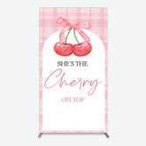 Lofaris Pink Plaid Bow Cherry On Top Bridal Shower Rectangle Backdrop