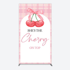 Lofaris Pink Plaid Bow Cherry On Top Bridal Shower Rectangle Backdrop