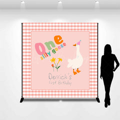 Lofaris Pink Plaid One Silly Goose Custom Birthday Backdrop