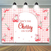 Lofaris Pink Plaid Red Cherry On Top Baby Shower Backdrop