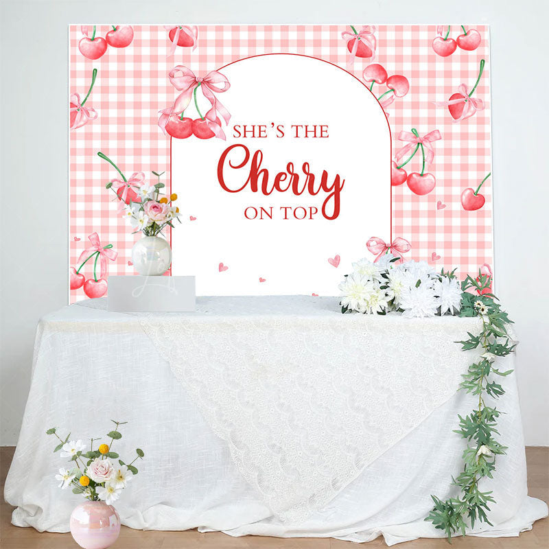 Lofaris Pink Plaid Red Cherry On Top Baby Shower Backdrop