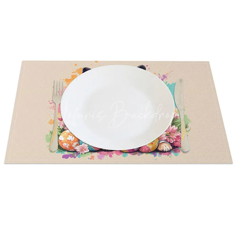 Lofaris Pink Polka Dot Dog Set of 4 Placemats Chihuahua with Easter Eggs Cute Puppy Table Mats Decor