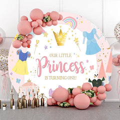 Lofaris Pink Princess 1st Birthday Round Backdrop Fairytale Castle Carriage Prop