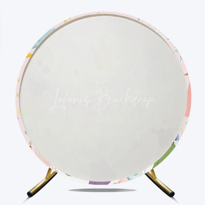 Lofaris Pink Princess 1st Birthday Round Backdrop Fairytale Castle Carriage Prop