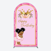 Lofaris Pink Princess Crown Floral Birthday Arch Backdrop