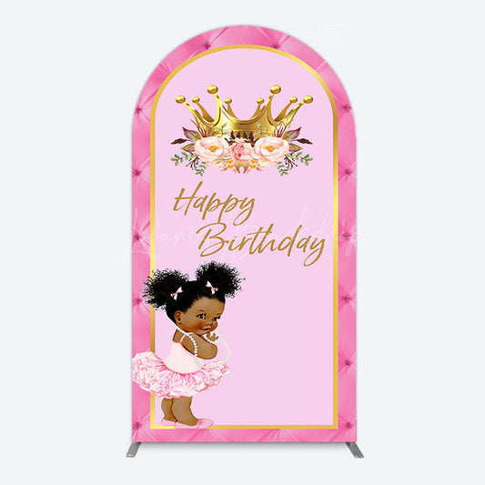 Lofaris Pink Princess Crown Floral Birthday Arch Backdrop