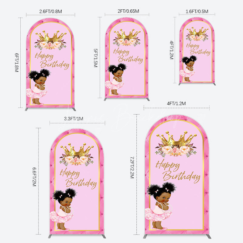 Lofaris Pink Princess Crown Floral Birthday Arch Backdrop