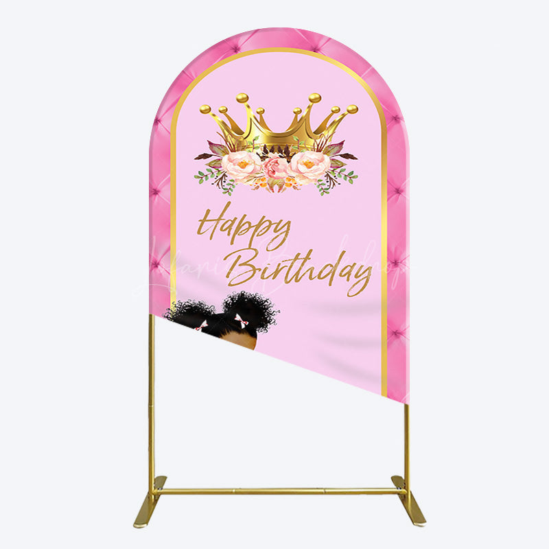 Lofaris Pink Princess Crown Floral Birthday Arch Backdrop