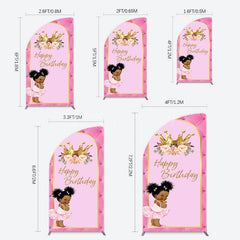 Lofaris Pink Princess Crown Floral Birthday Half Moon Arch Backdrop